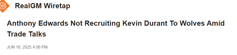 开云-真不想去明尼苏达!杜兰特拒绝森林狼三方交易提议 华子也没招募他